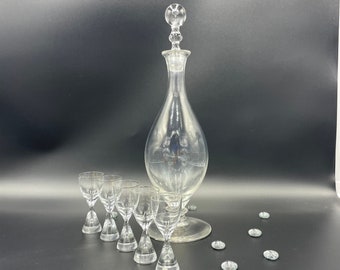 Vintage Severin Occlusion Bubble Barware Set | 5 Kastrup Holmegaard Princess Cordial Glasses Paired with Signed Crystal Decanter