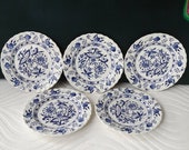 Johnson Brothers Saxony Plates Compliments Nordic Blue Onion Pattern, Bread and Butter Plates, Stoke-on-Trent Set of 5