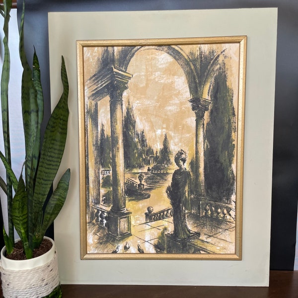 Vintage Large Roman Style Serigraphs | Dark Academia Wall Art, Lyn Howley, Circa 1950's, Inner Frame on Board by Van Amstel, California