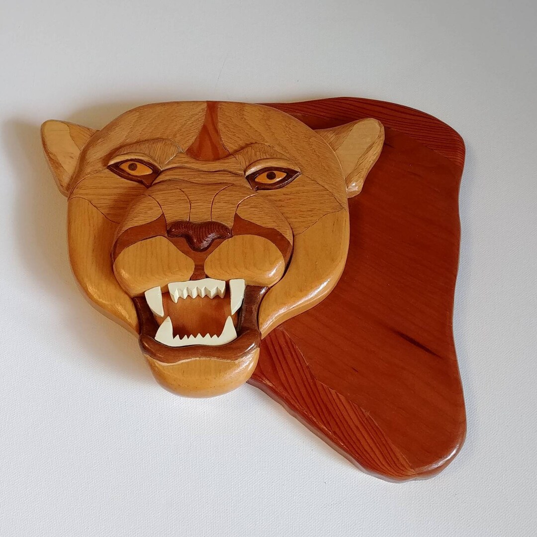 Vintage Big Cat Wall Art 3D Intarsia Cougar Wall Hanging Etsy