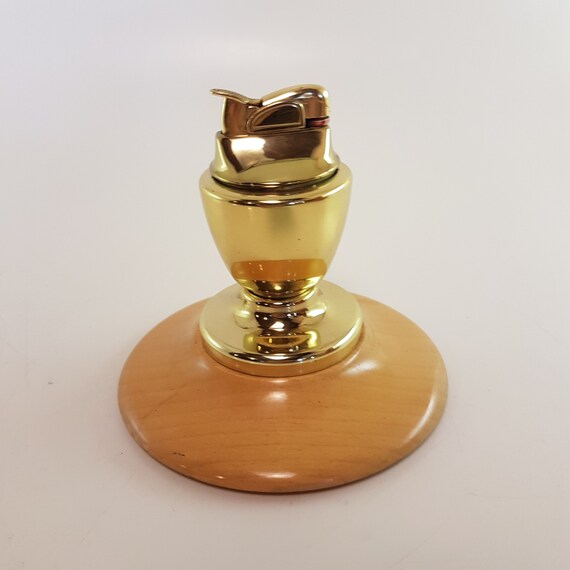 Vintage Cigarette Lighter Brass Table Top Evans Swivel Wood Base Gift For Him Father S Day Tobacciana