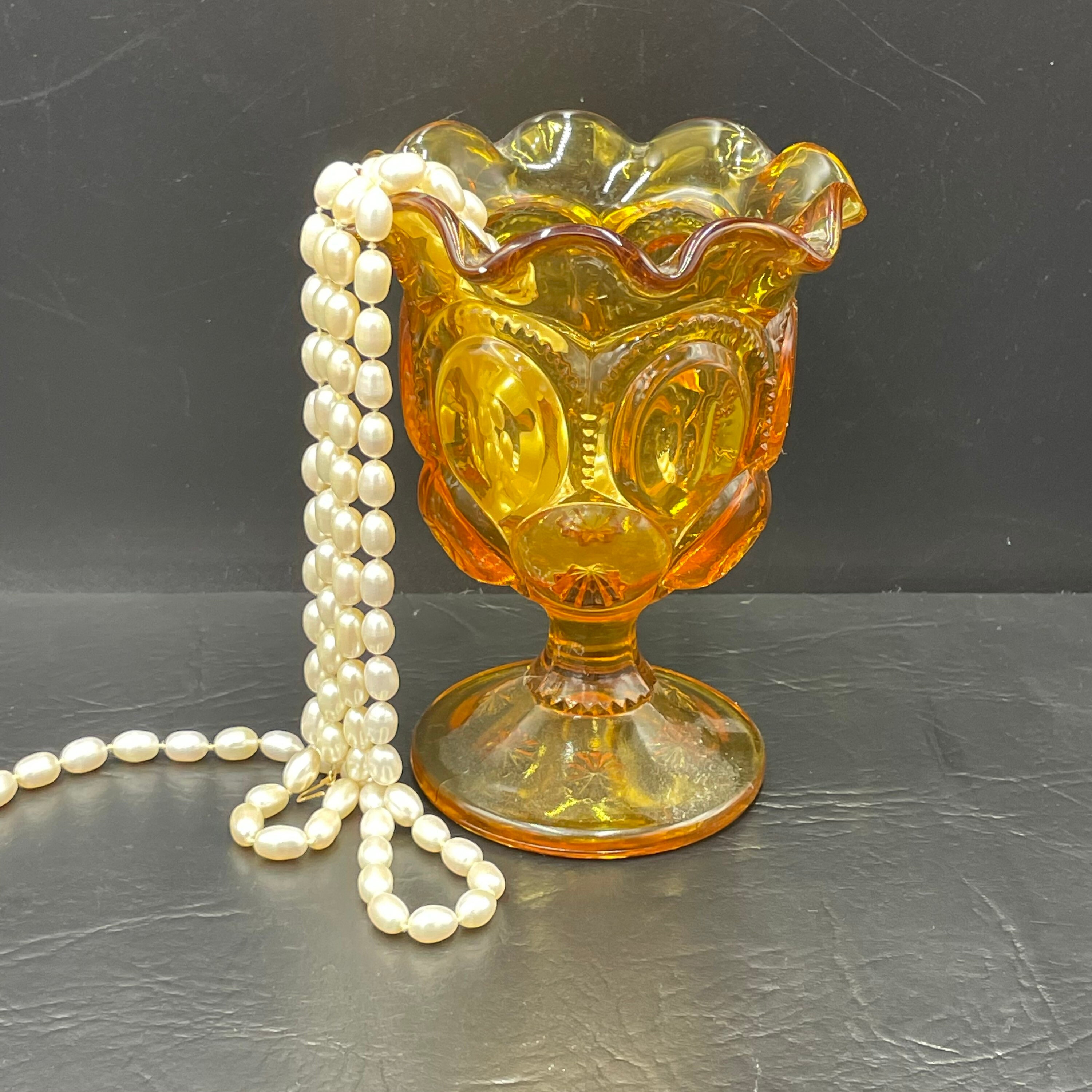 バーベキュー・調理用品 Vintage Amber Moon and Stars Goblets Vintage Amber Moon and Stars Water Goblets by LE Smith, Set
