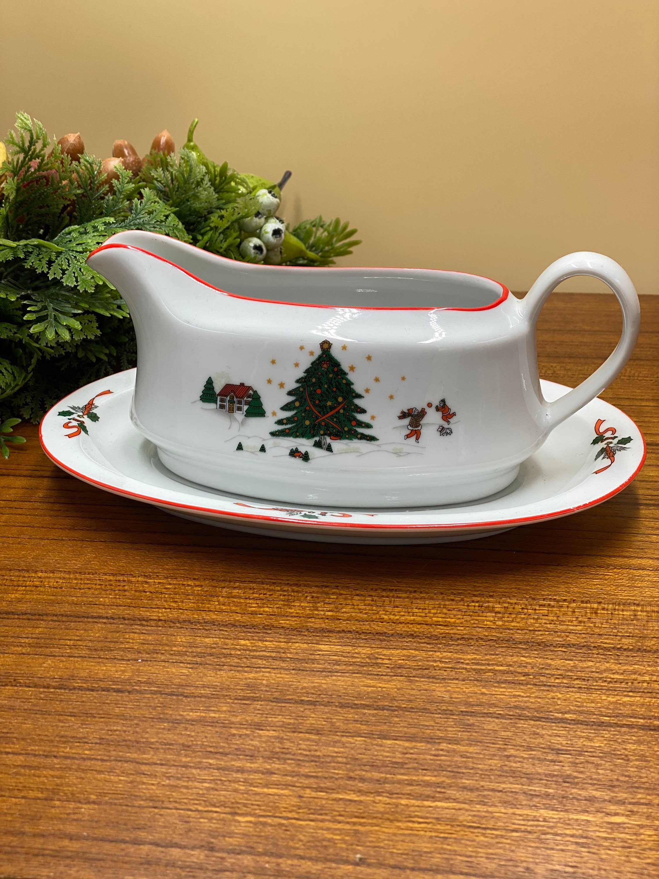 Vintage Christmas Gravy Boat 2 Piece Christmas Pleasure by Etsy