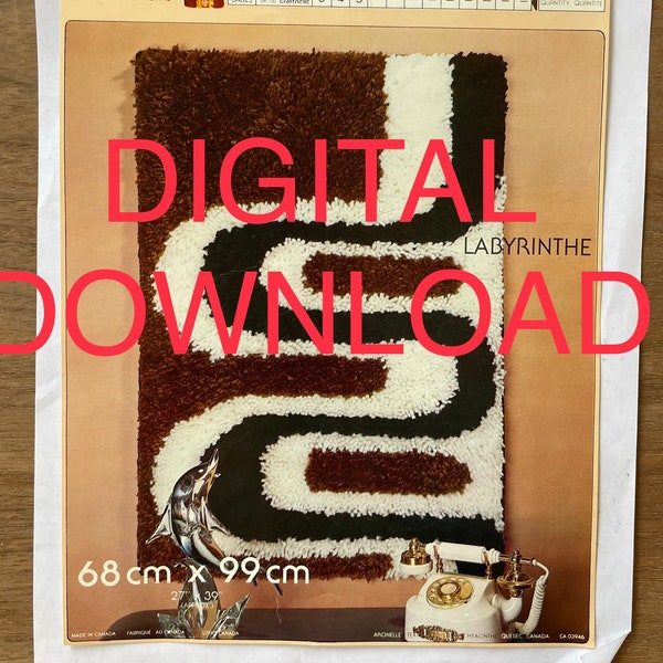 Digital Download Pattern Only | Vintage Geometric Rug Hooking DIY Craft 1970s Retro Latch Hook Wall Hanging, Wave Design, Cottagecore