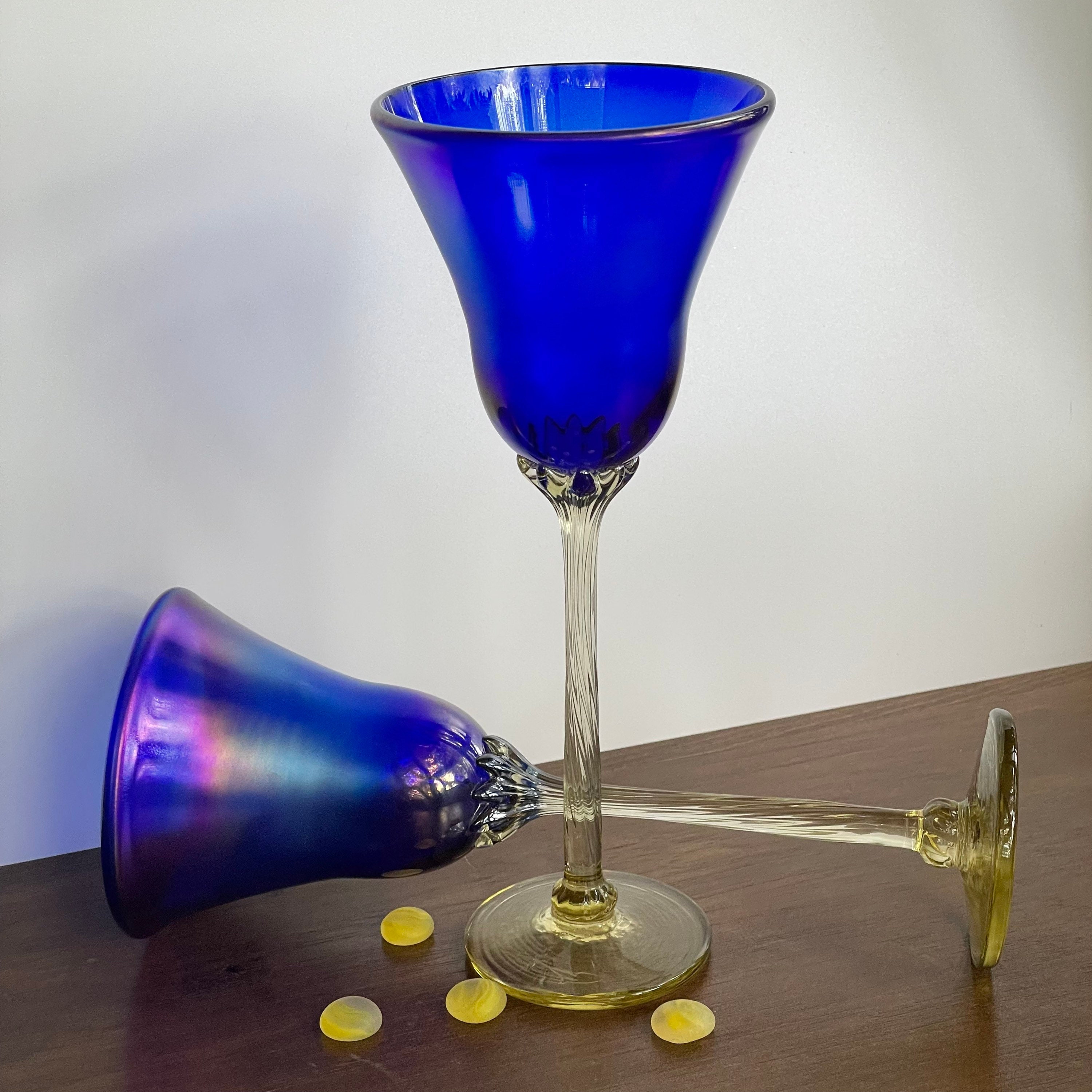 Short Diamond Water Wine Glasses - Strini Art Glass
