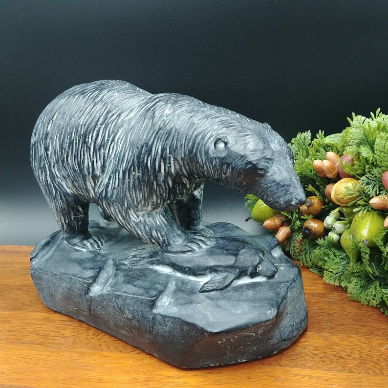 Polar Bear Soapstone Carving Carver Clément Dubé Animal Etsy