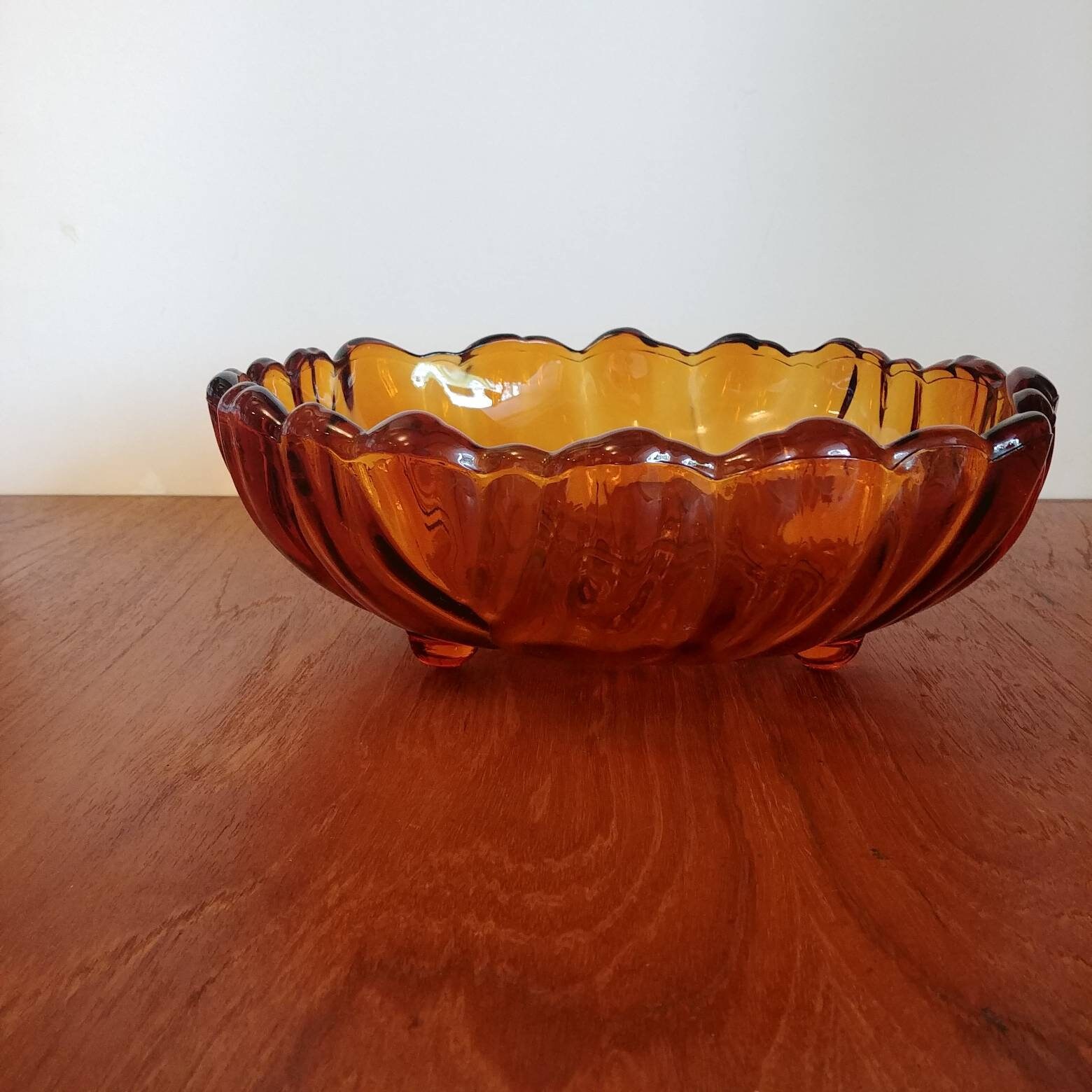Vintage Amber Glass Fruit Bowl Sunflower Petals by Colony Etsy