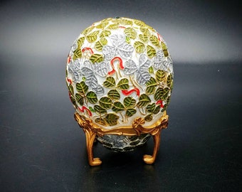 Vintage Clover Leaf Faberge Imperial Egg Replica | 1902 Replica Lucky Easter or St. Patrick's Day Gift, Shamrock and Ribbons, Easter Basket