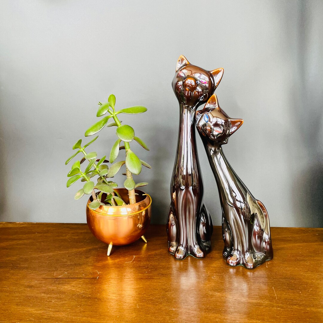Vintage Ceramic Cat Statues Set of 2 Mid Century Cat Couple Etsy