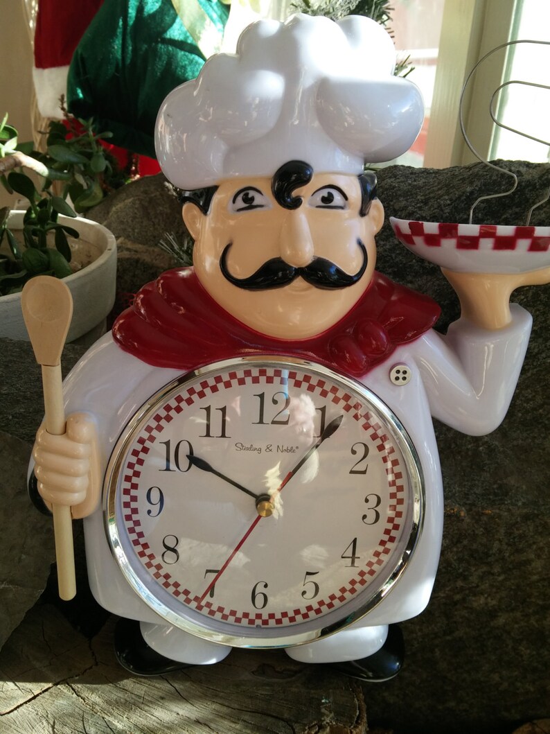 Chef wall clock Sterling and Noble Novelty red and white Etsy