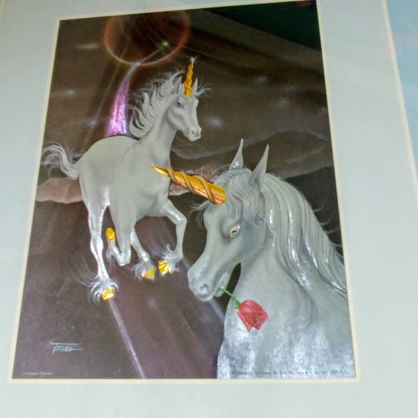 Vintage Unicorn Foil Art Fantasy Picture | Fantasy 1980s Celestial Decor Framed Wall Hanging, Magical Art, 3D Art, Hyat Printed in England