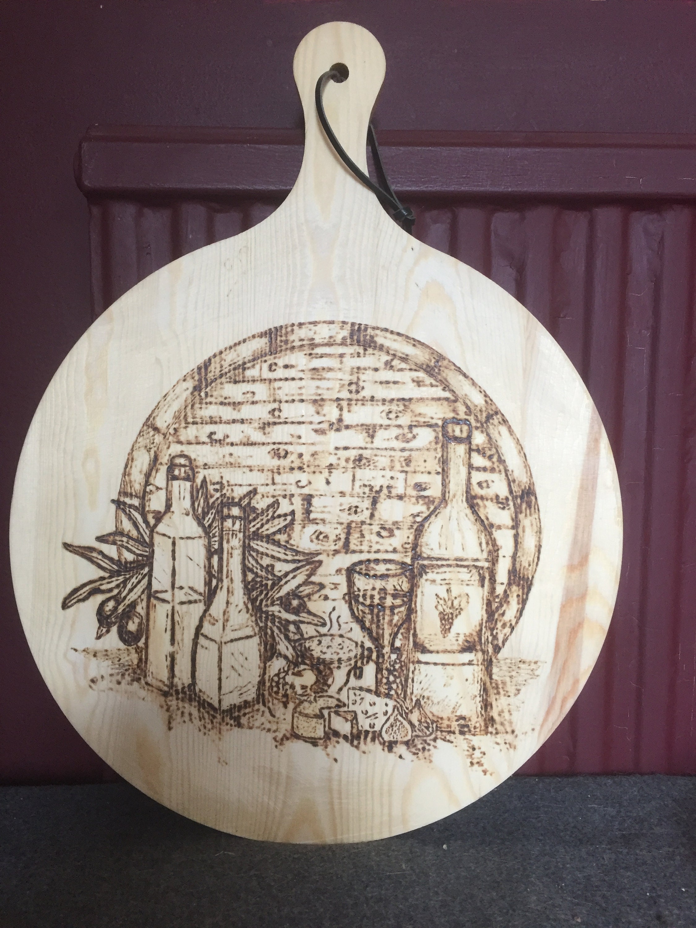 Pyrography Cheese Board 'Wine & Olives' Design | Etsy
