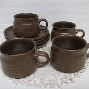 One Set of 4 Denby Langley Mayflower Stoneware Cups and Saucers – Rich Brown Coffee Set/Only 1 More Set of 4 Available