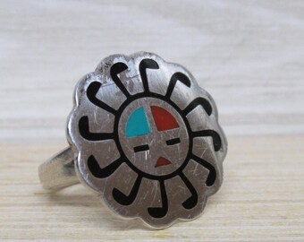 Zuni Sterling Silver Inlay Sunface Ring Woman's Size 6.5 by Bell Sterling