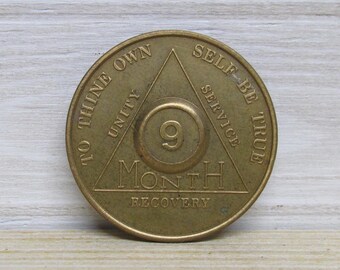 Vintage 9 Month Sobriety Coin/AA Token/Serenity Prayer/Unity/Recovery/Service