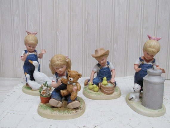 Lot Of 4 Denim Days Danny And Debbie By Homco Home Interiors And Gifts Country Farm Decor