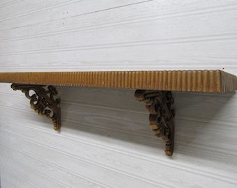 1971 Homco Faux Wood 18 Inch Syroco Shelf/Woven Wicker Style/Boho Shelf
