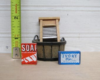 Laundry Room Miniature/Shadow Box Mini Washboard/Tub/Soap