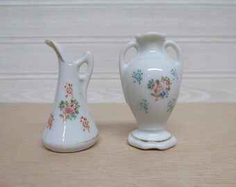 Set of 2 Porcelain Miniatures/Double Handled Vase and Pitcher/Made in Japan