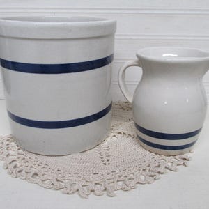 Lot of 2 Stoneware Pieces from Robinson Ransbottom Pottery/Roseville Ohio/White with Blue Stripe