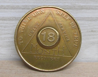 Vintage 18 Month Sobriety Coin/AA Token/Serenity Prayer/Unity/Recovery/Service