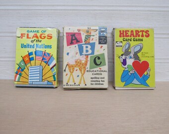Lot of 3 Complete Children's Decks of Cards in Boxes/ABC Cards/Flags of the Nations/Hearts
