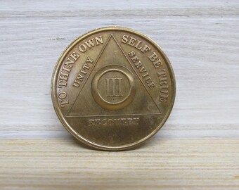 Vintage 3 Year Sobriety Coin/AA Token/Serenity Prayer/Unity/Recovery/Service