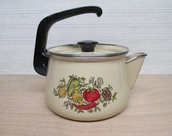 Like New Cera-met Tea Kettle/Retro Garden Vegetable 6 Cup Enamel Teapot