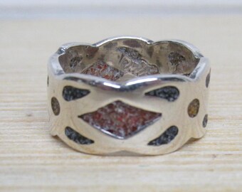 Vintage Native American Navajo Turquoise/Coral Inlay Sterling Silver Ring Size 7/Wide Band