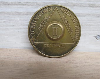 Vintage 2 Year Sobriety Coin Medallion/AA Token/Recovery/Serenity Prayer/Unity