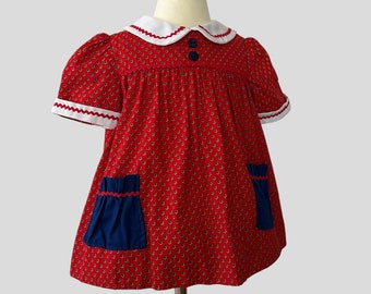 Vintage Baby Girls Red Floral Dress 12 months