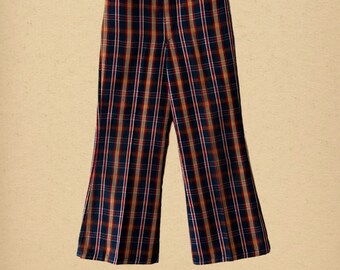 Vintage 70s Toughskins by Sears Plaid Flares Pants,  Size 6 years
