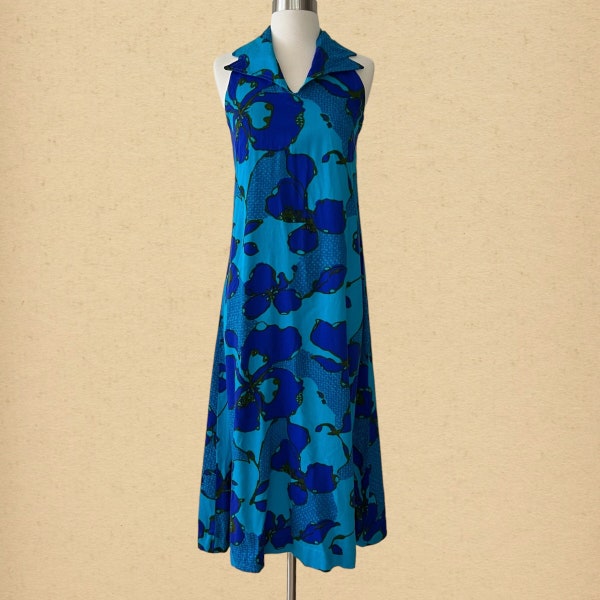 Vintage 70s Hawaiian Barkcloth Maxi Dress - Gorgeous!