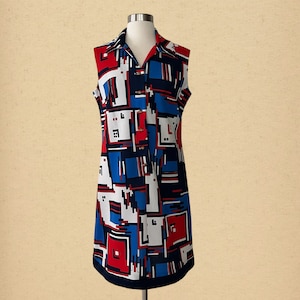 Vintage Psychedelic Abstract Shift Dress, Patterned, Mod, Op Art, Geometric