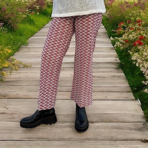 Vintage 70s Flared Trouser Pants, Zig Zag, Patterned, Abstract
