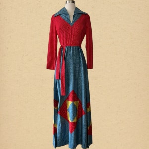 Vintage 70s Bohemian Patchwork Style Maxi Dress, Size Estimate Women&#39;s Small