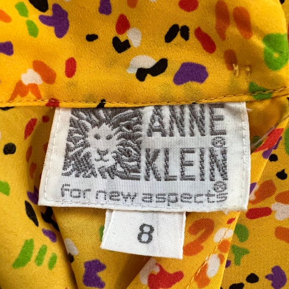Vintage 80s Anne Klein Yellow Patterned Blouse,  … - image 7