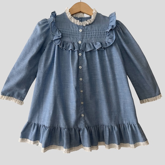 Vintage 70s Toddler Girls Prairie Western Dress 3… - image 1