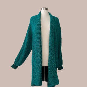 Vintage 80s Chunky Knit Boucle Long Cardigan, Sideffects, Sweater Coat, Size Large