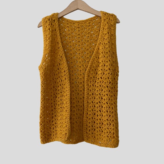 Vintage Kids Marigold Yellow Crochet Open Cardiga… - image 1