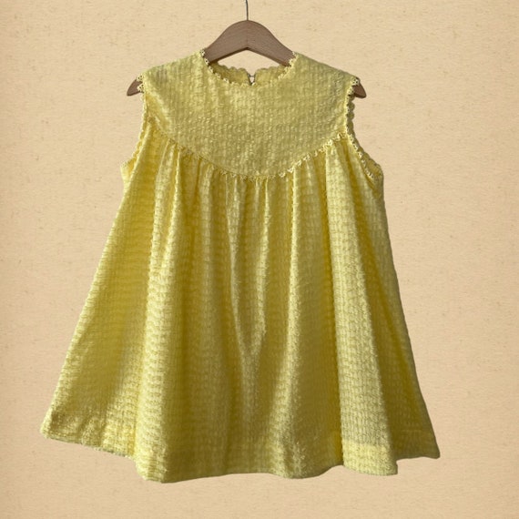 Vintage 60s Girls Mod Yellow Chenille Shift Dress,