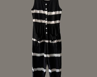 Vintage 80s Tie Dye Cotton Jumpsuit with Pockets