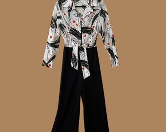 Vintage 70s Disco Wide Leg Jumpsuit, Montgomery Ward, 1970s Jumpsuit, Psychedelic