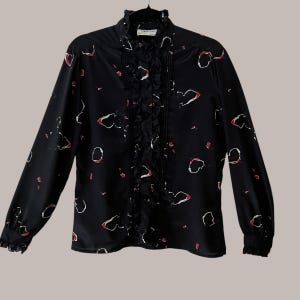 Vintage 70s Psychedelic Black Abstract Blouse, Adelaar Designer Collections