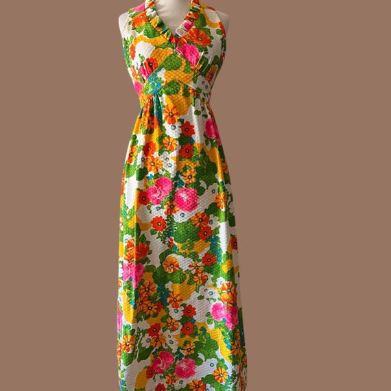 Vintage 70s Floral Maxi Dress : Montgomery Ward, Hostess, 1970s