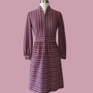 Vintage 60er 70er Jahre Gemustertes Mod Kleid, Geschätzte Größe XS