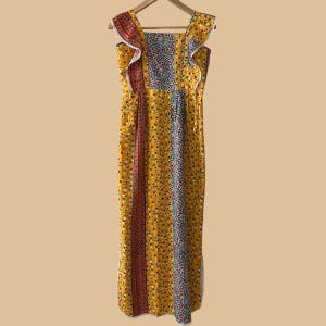 Vintage 1970s Prairie Boho Block Print Maxi Dress