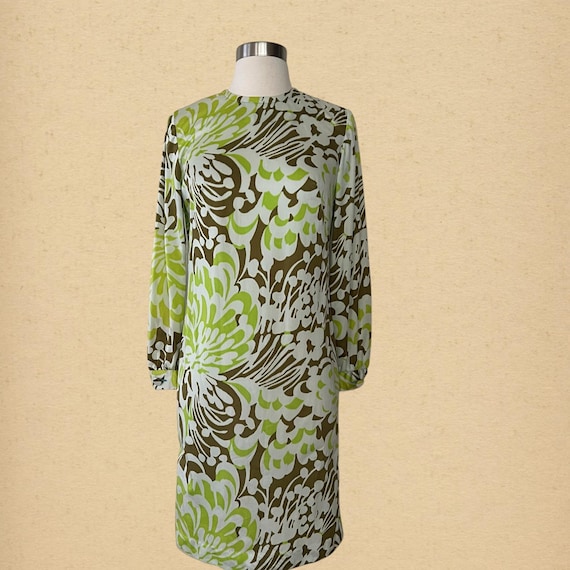 Vintage 60s Psychedelic Mod Floral Shift Dress, M… - image 1