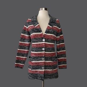 Vintage 70s Striped Jacket with Pockets, Cardigan Sweater Size Small