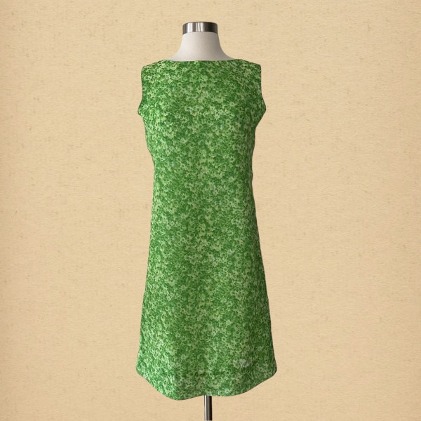 Vintage 60s Women's Green Floral Mod Shift Midi Dress